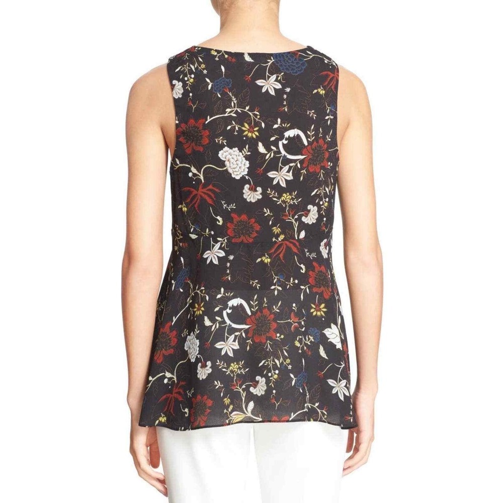 A.L.C. Purcell Floral Tank Top 10 Black Silk V Neck Sleeveless Ruffle Blouse - Picture 2 of 15